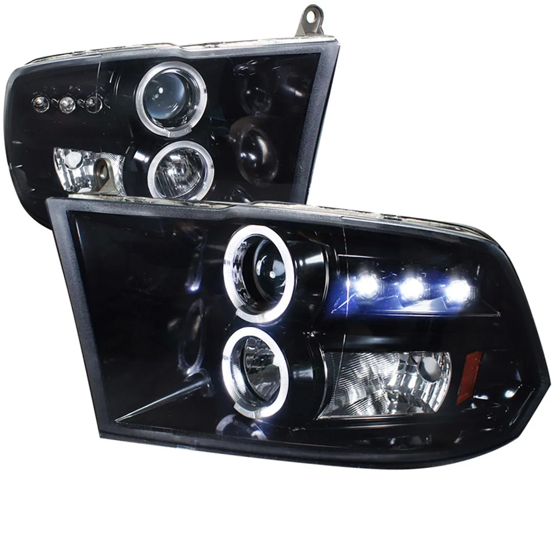2LHP-RAM09G-TM – SPEC-D TUNIN Headlight Assembly, Halogen Bulb Dual Halo Projector Headlights With LED Accent Light H...